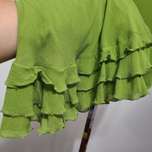 Tibi green Silk beaded dress Ruffle hem size S - Picture 12 of 16